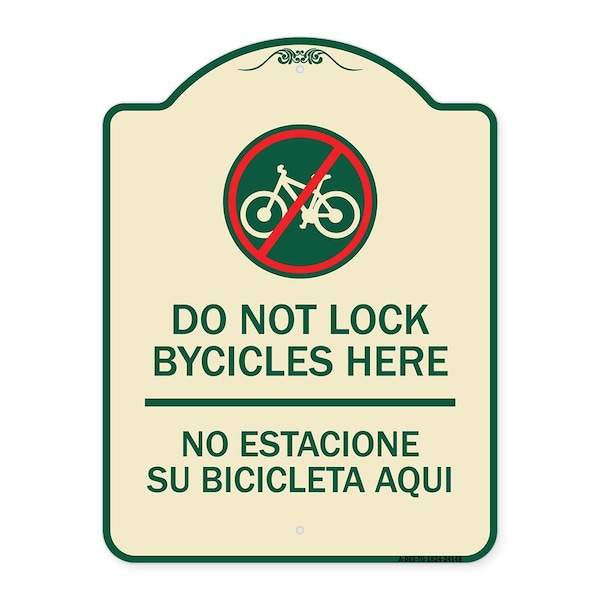 Signmission Do Not Lock Bicycles Here No Estacione Su Bicicleta Aqui Heavy-Gauge Alum, 24" x 18", TG-1824-24148 A-DES-TG-1824-24148 - main